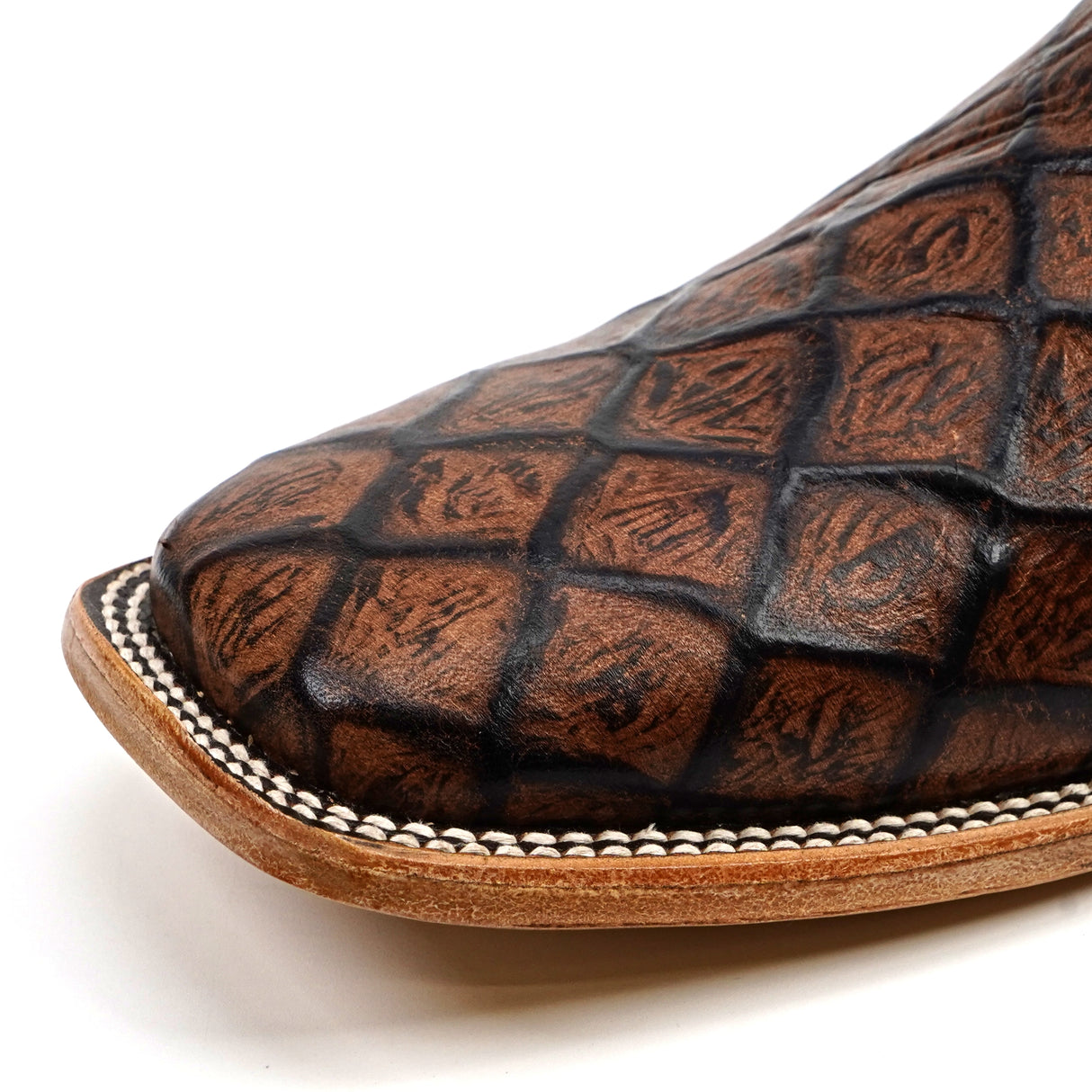 Pirarucu Chocolate - Embossed Leather - Square Toe (E687)