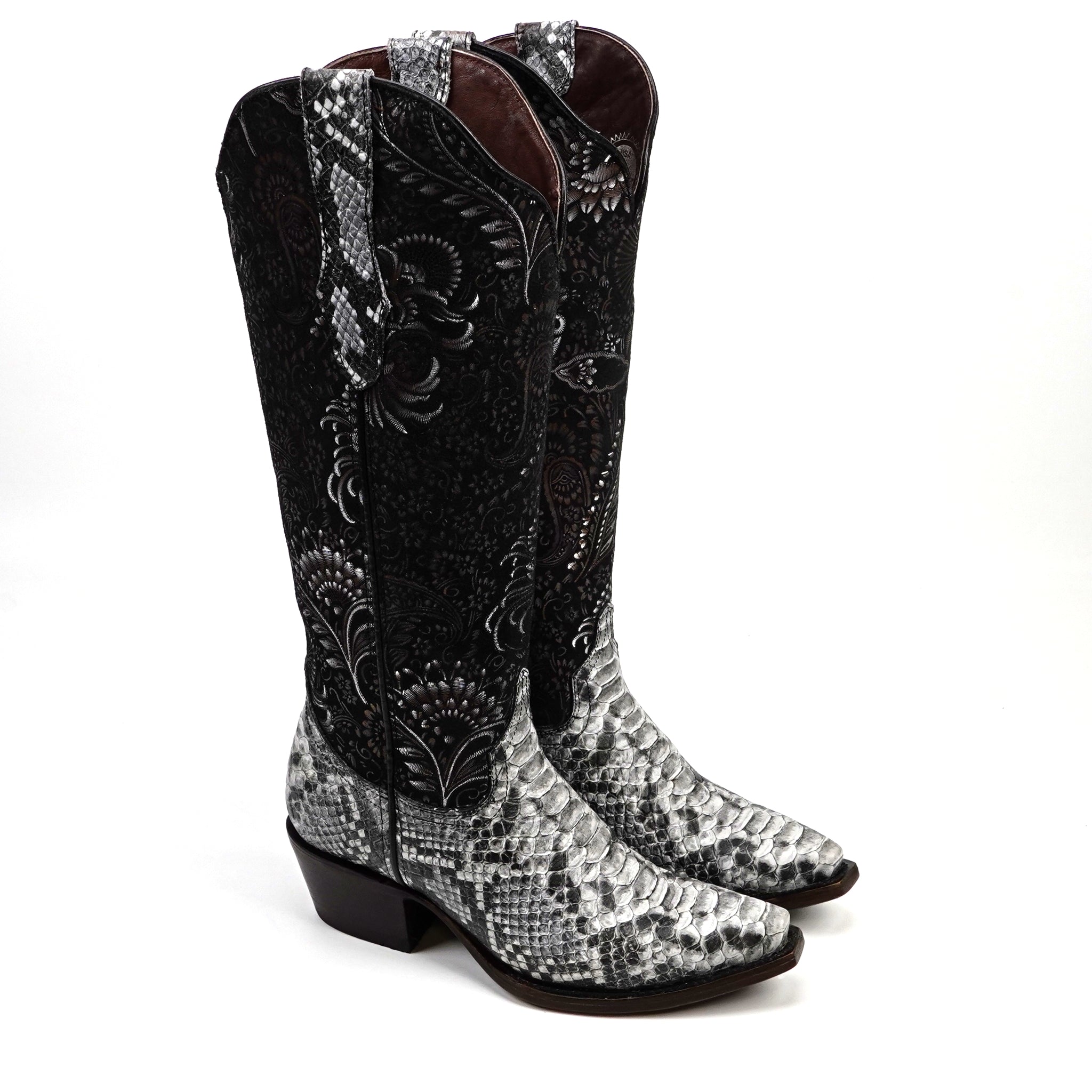 Python Natural Cowgirl Boots- Embossed Leather - Tall Shaft  display picture 1