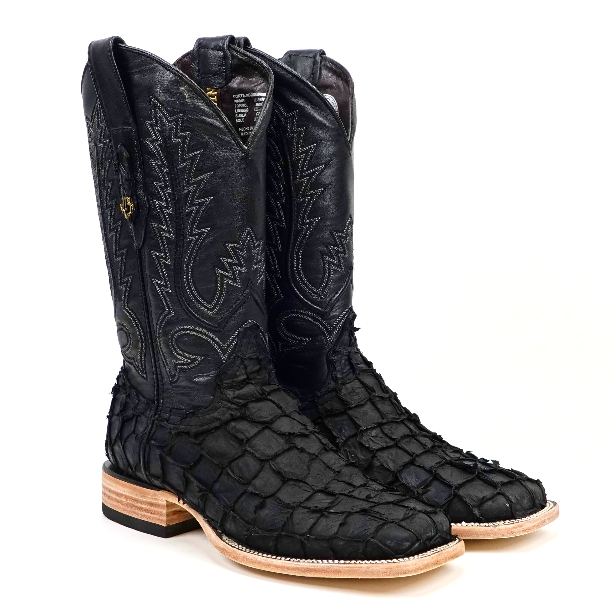 ビリヤードFLOWESRCUESシャークレザー★CYNERGY12.5 ラジアル Connor Pirarucu Fish Boots - Matte Black - Square Toe (PZ60