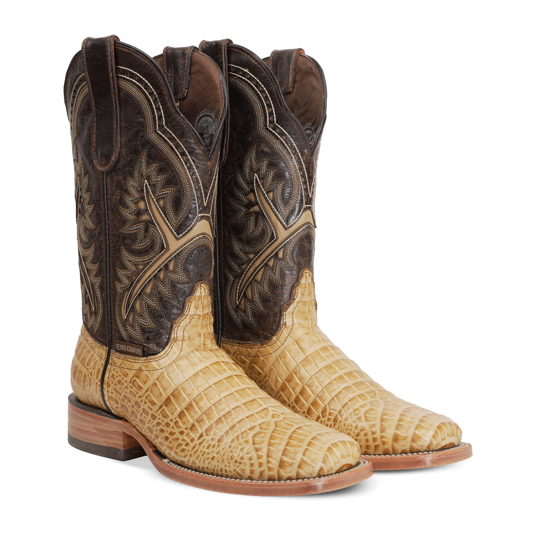 Caiman Belly Orix Boots - Embossed Leather - Square Toe (E423