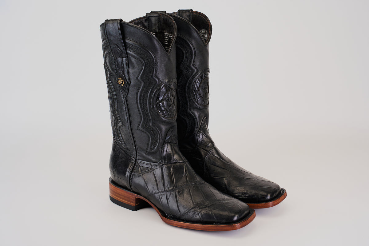 Exotic American Alligator Belly Tail - Black - Square Toe