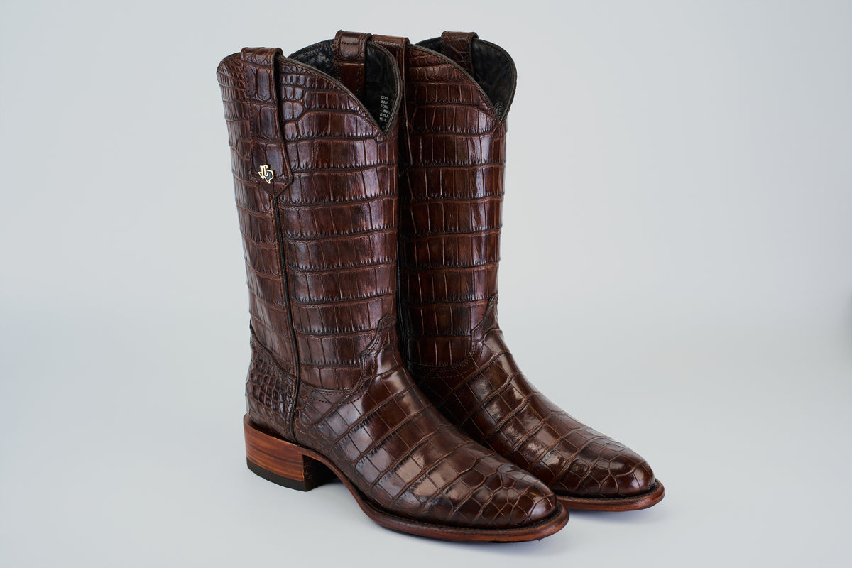 Exotic Full American Alligator - Brown - Round Toe