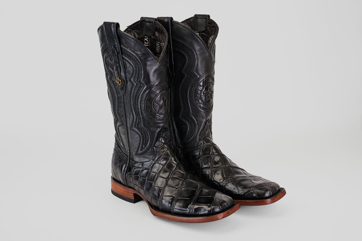 Exotic American Alligator Hornback - Black - Square Toe