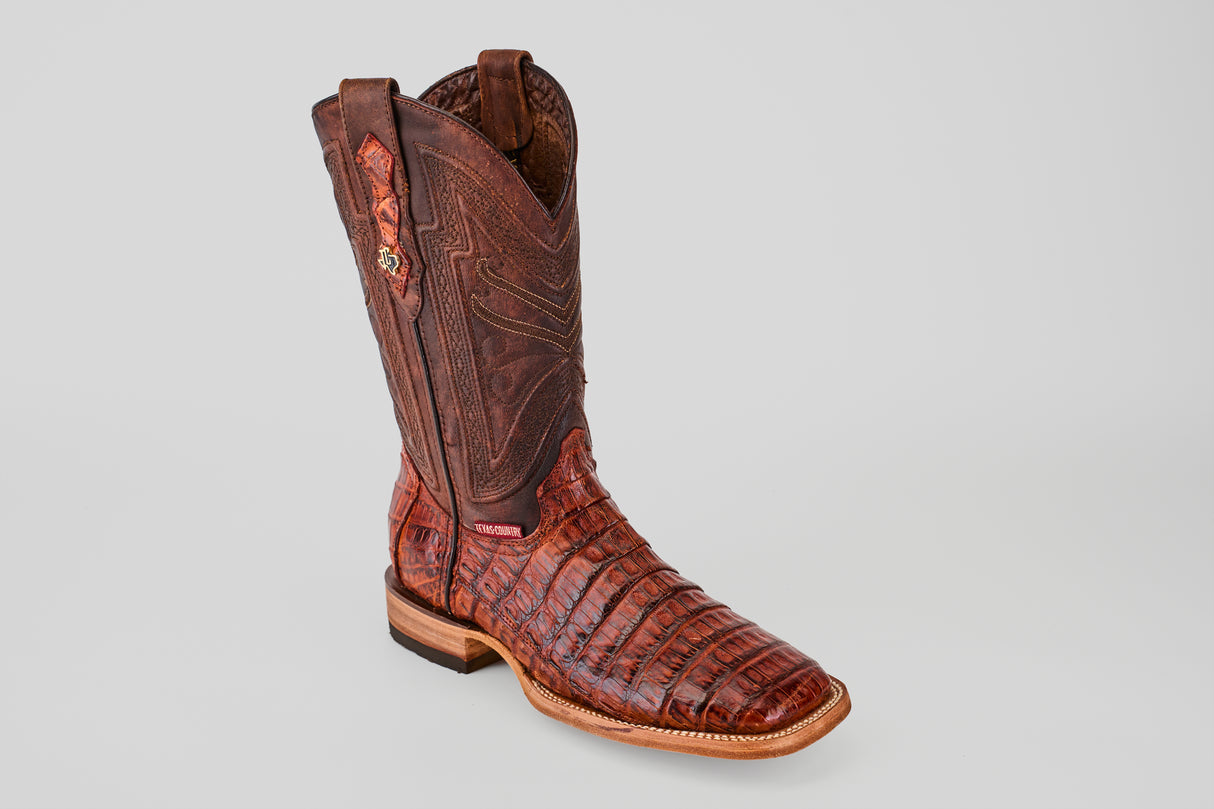 Exotic Caiman Tail - Cogñac - Square Toe