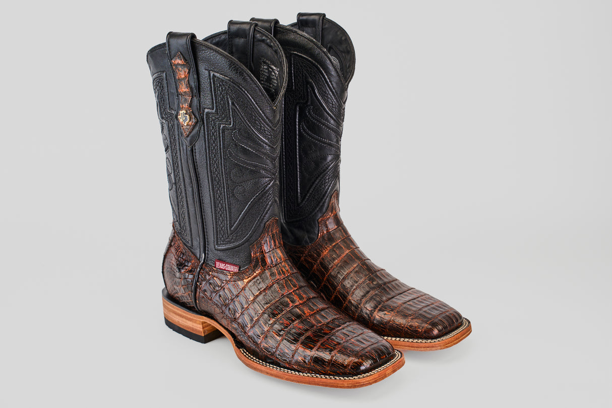 Exotic Caiman Tail - Rustic Cogñac - Square Toe