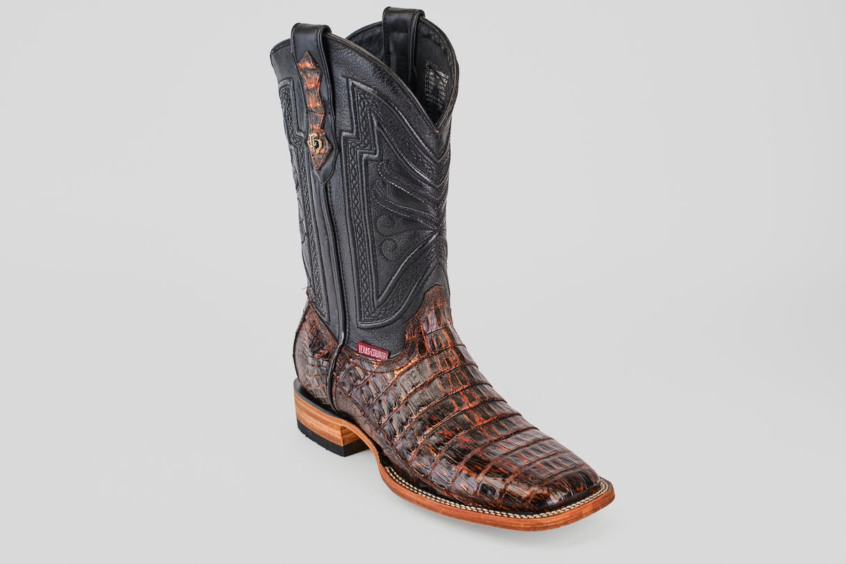 Exotic Caiman Tail - Rustic Cogñac - Square Toe