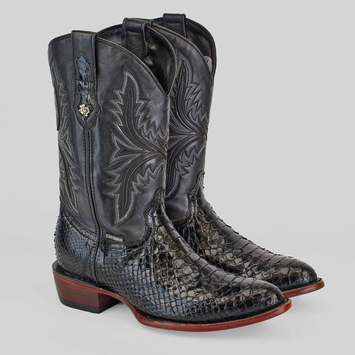 Tanner Black Exotic Python Cowboy Boots – Round Toe | Gomez  display picture 3