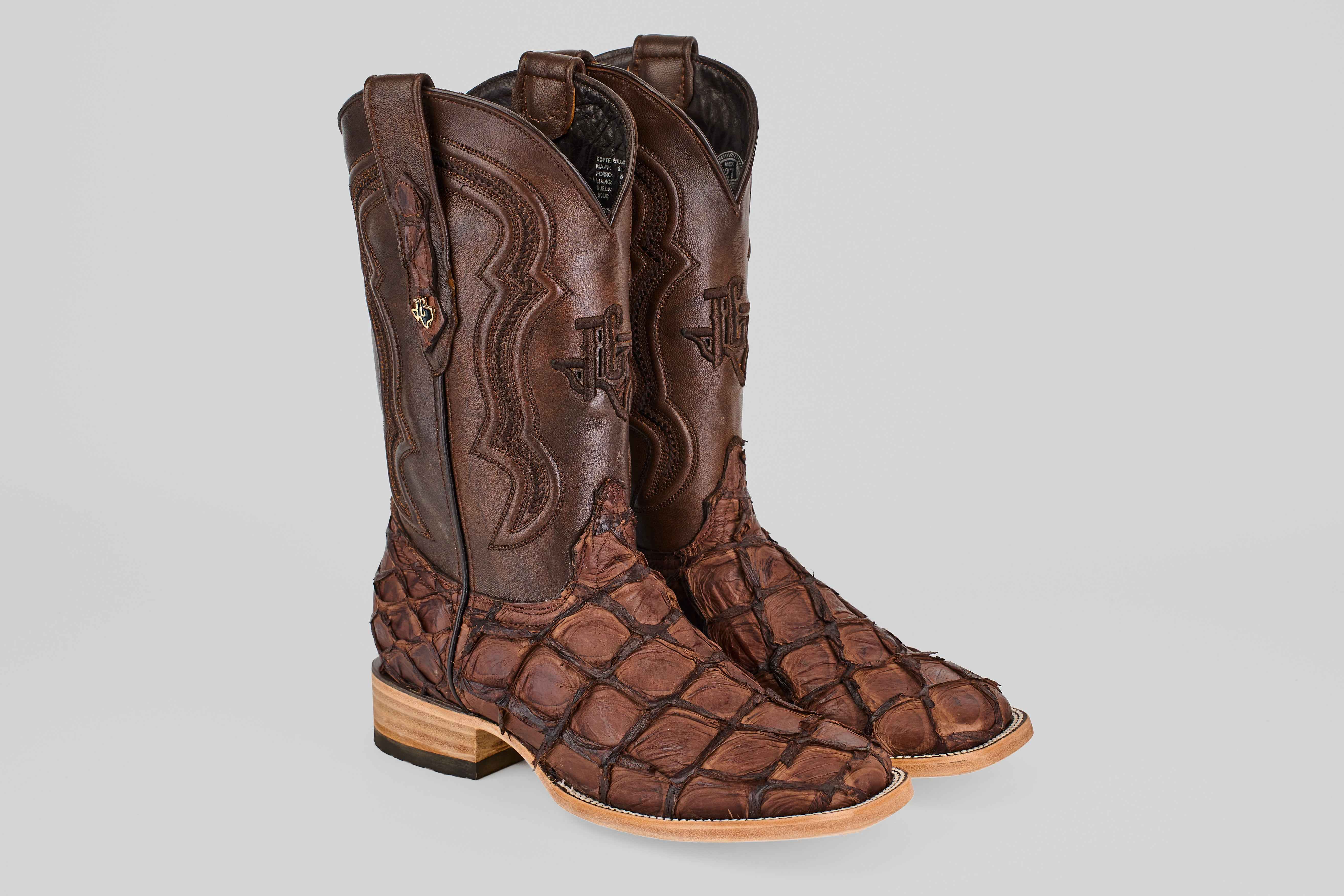 Connor Pirarucu Fish Boots - Matte Brown - Square Toe (PZ60