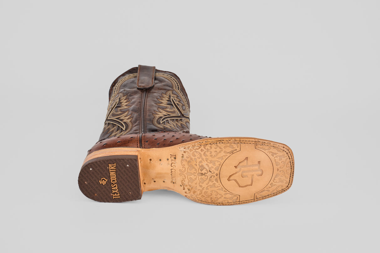 Ostrich Brown - Embossed Leather - Square Toe (E424)