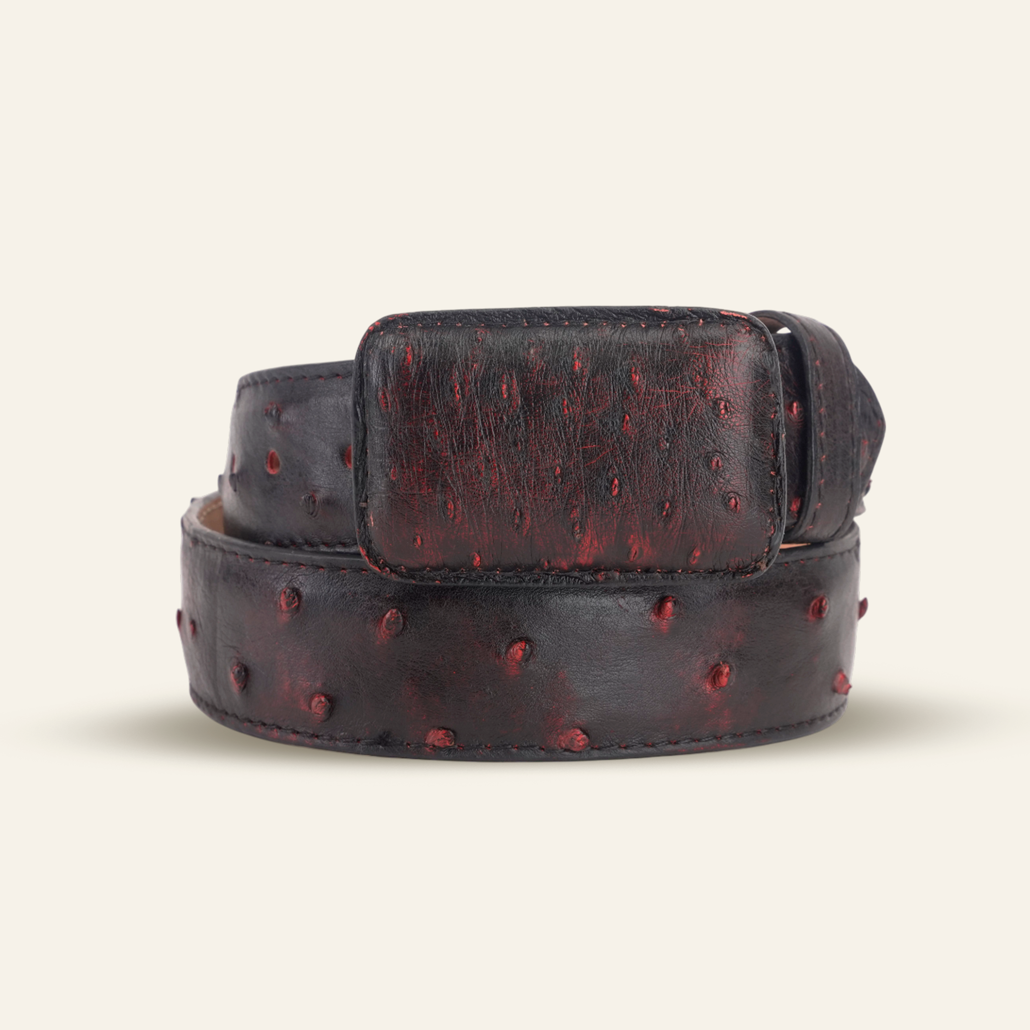 Exotic Full Quilt Ostrich Belt - Black Cherry (C-001) – Gomez