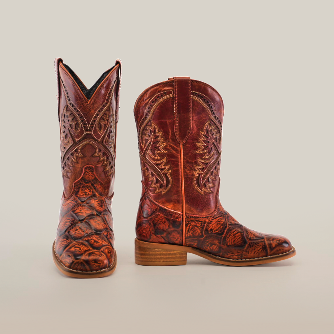 Pirarucu Bass Print Cogac Square Toe | Texas Country | Apparel & Accessories > Shoes > Boots | Buy Now! 20 / H-57 Pirarucu Bass Print Cogac Square Toe | Texas Country | Apparel & Accessories > Shoes > Boots | Buy Now! 20 / H-57