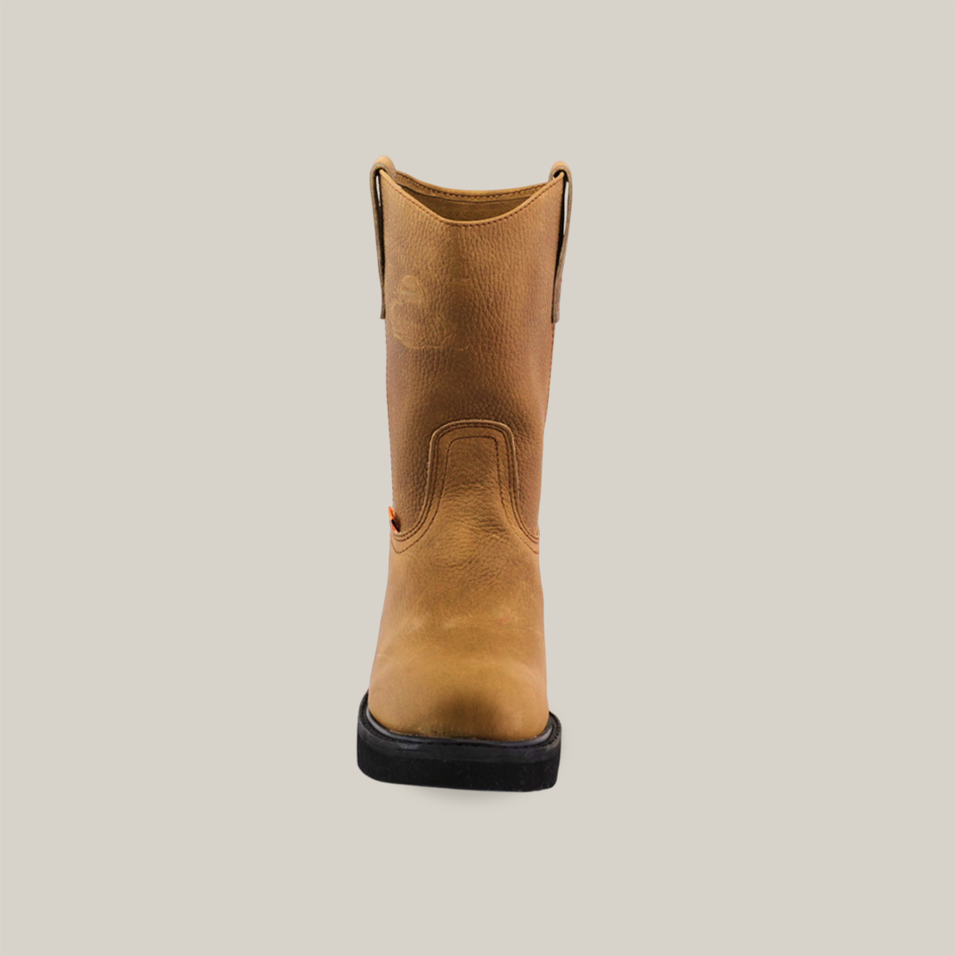 Front view of a single Tan Roper - Laredo Sole - Soft Toe cowboy boot in premium cowhide leather, featuring two top pull-on loops on a white background.