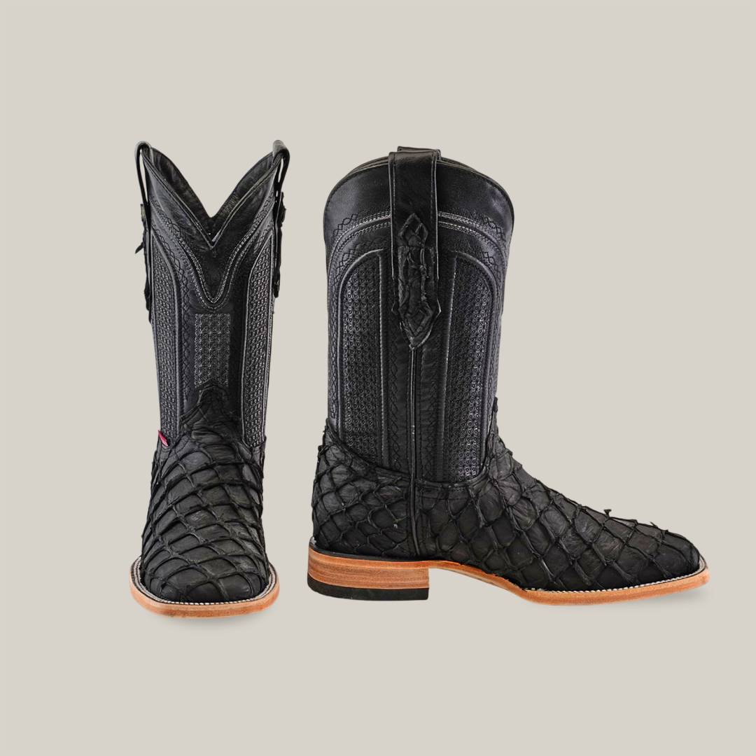 Exotic Piraruco Fish - Matte Black - Square Toe | Texas