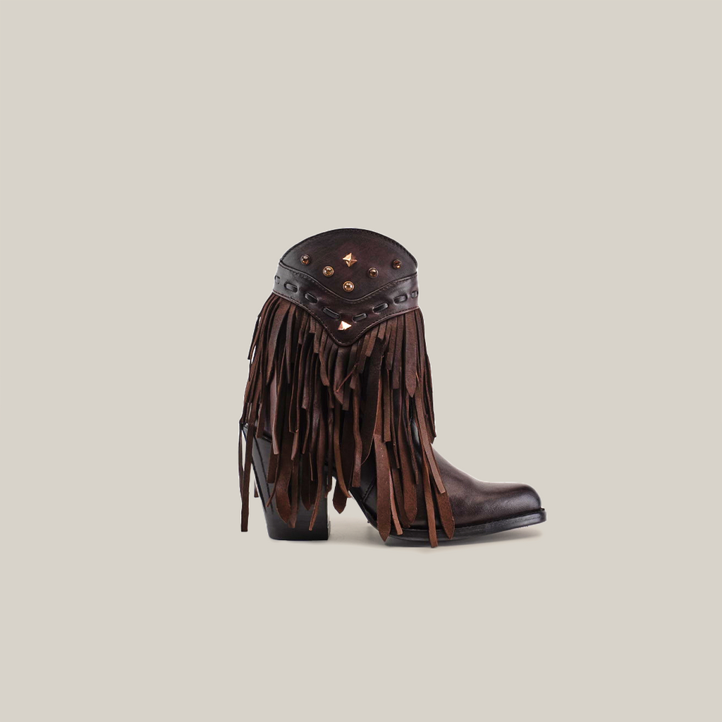 Austin Frills Dark Chocolate Booties - J Toe - Gomez Western Wear US 9