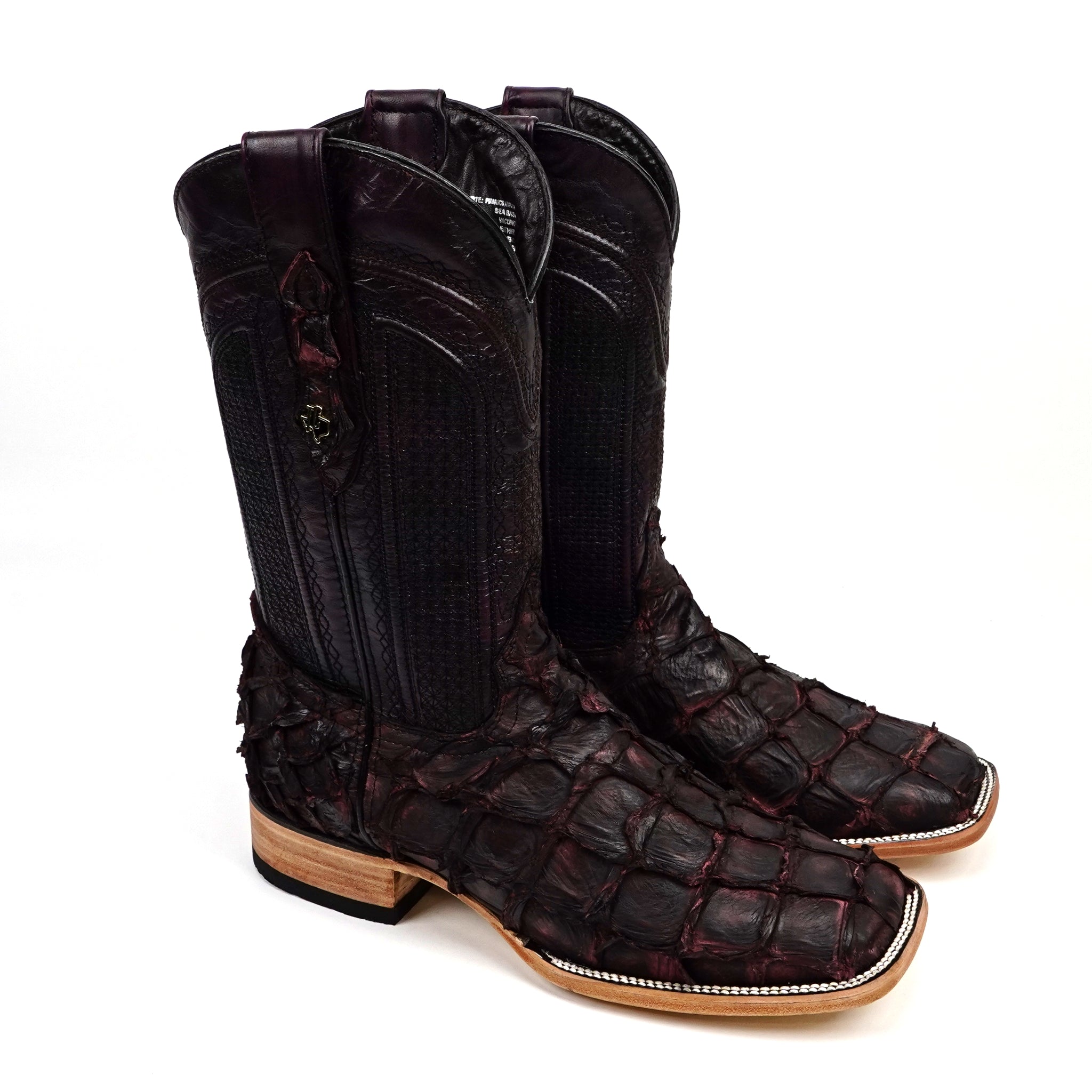 Connor Pirarucu Fish Boots - Black Cherry - Square Toe (PZ60