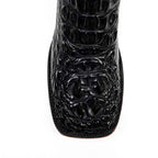 James Alligator Head Boots - Black - Square Toe (AP50)