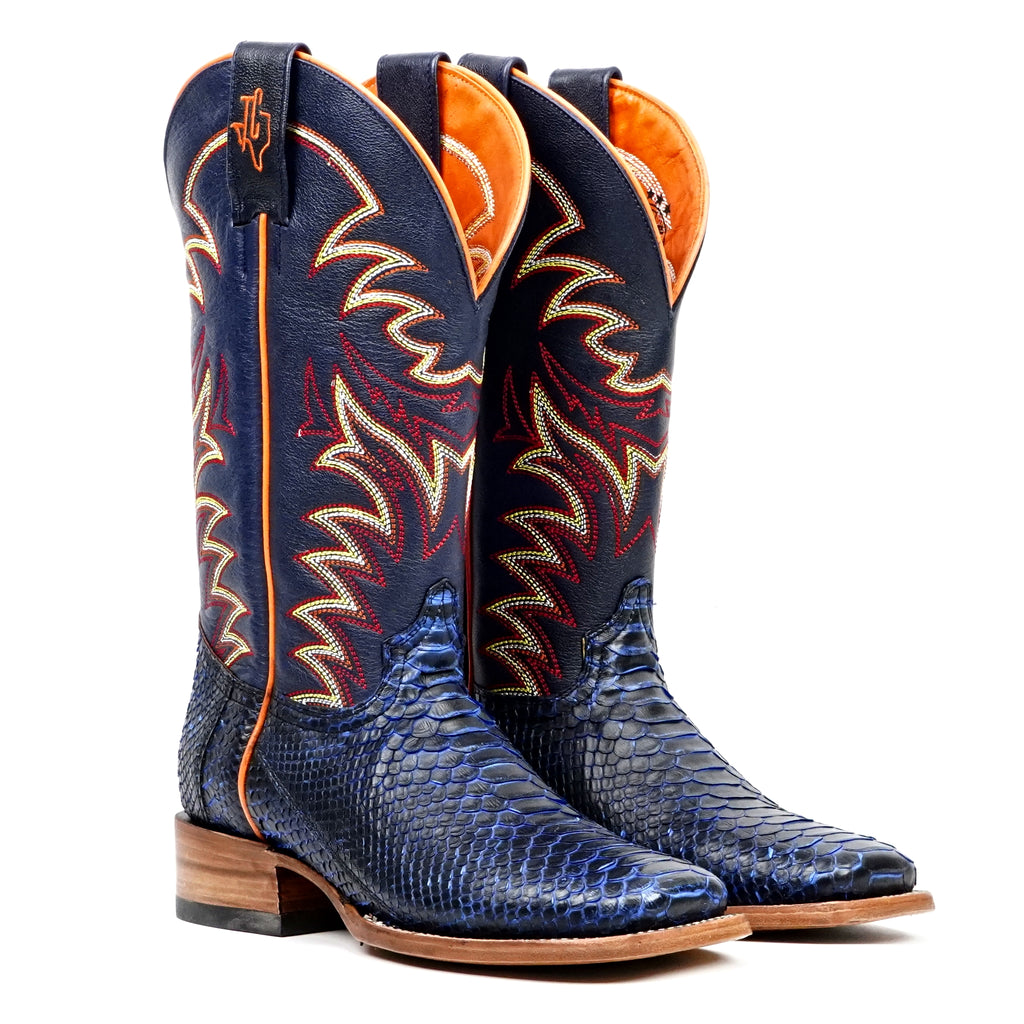 Braxton Python Boots - Navy Blue - Square Toe