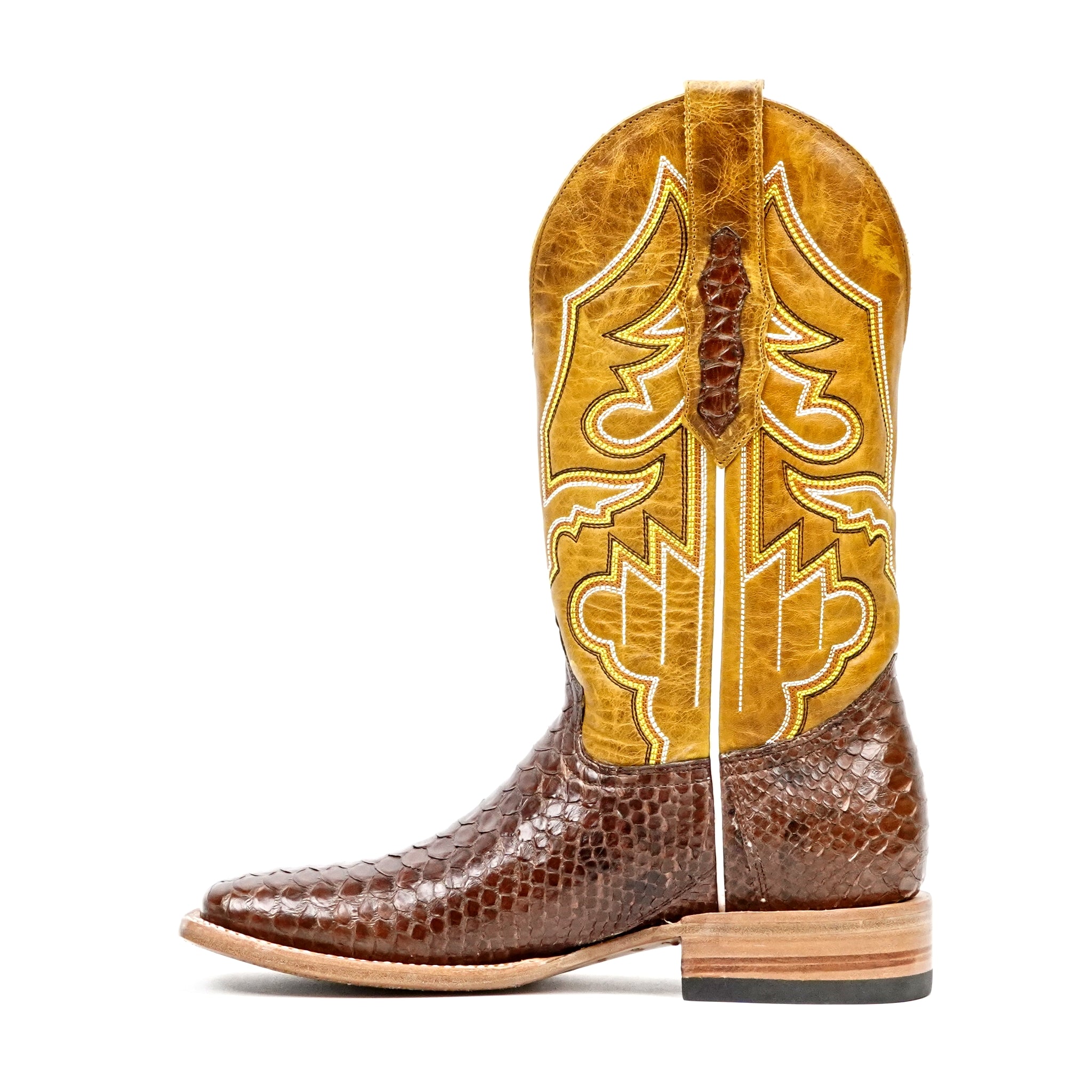 Braxton Python Boots - Brown - Square Toe - Gomez Western Wear