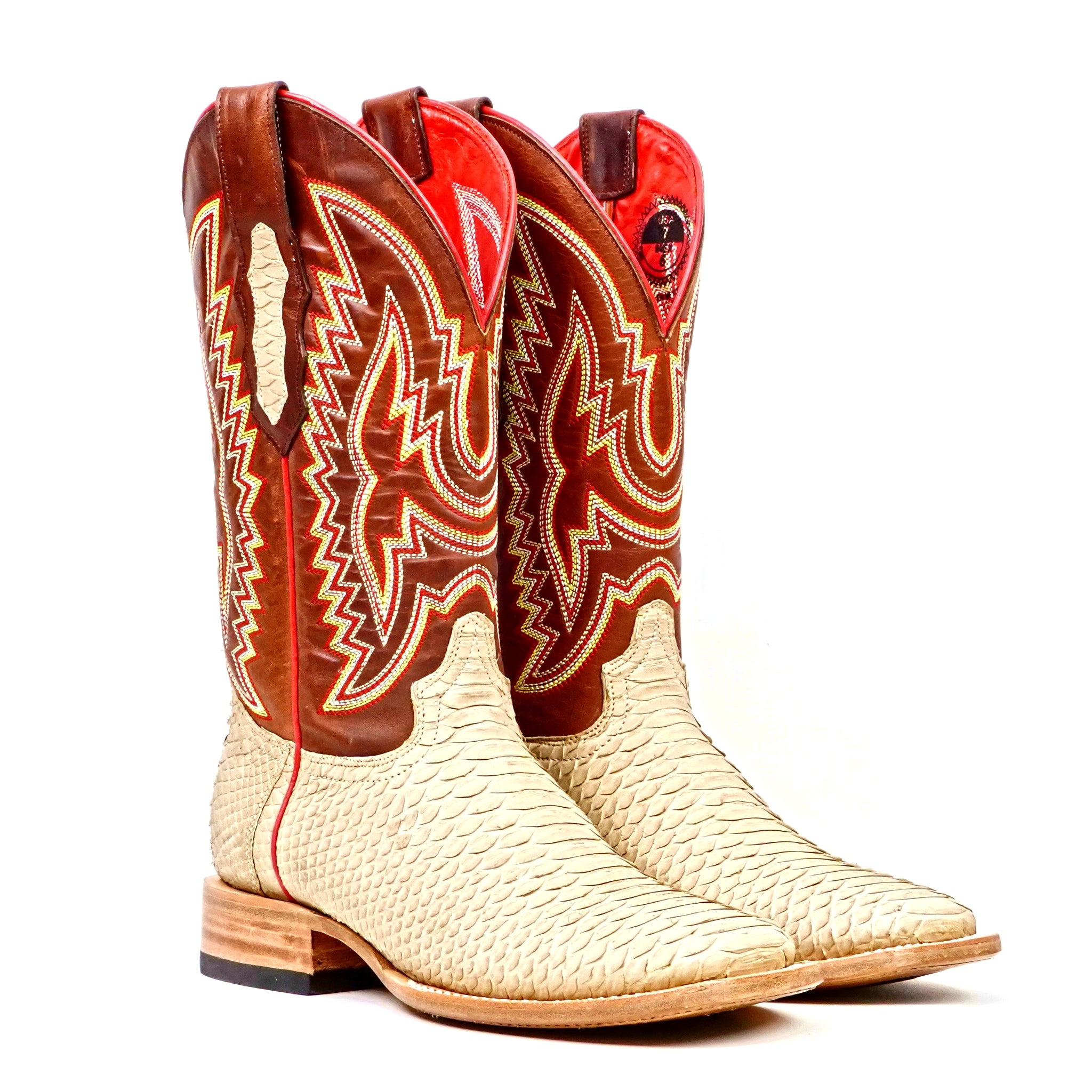 Braxton Python Boots- Cappuccino - Square Toe - Gomez Western Wear