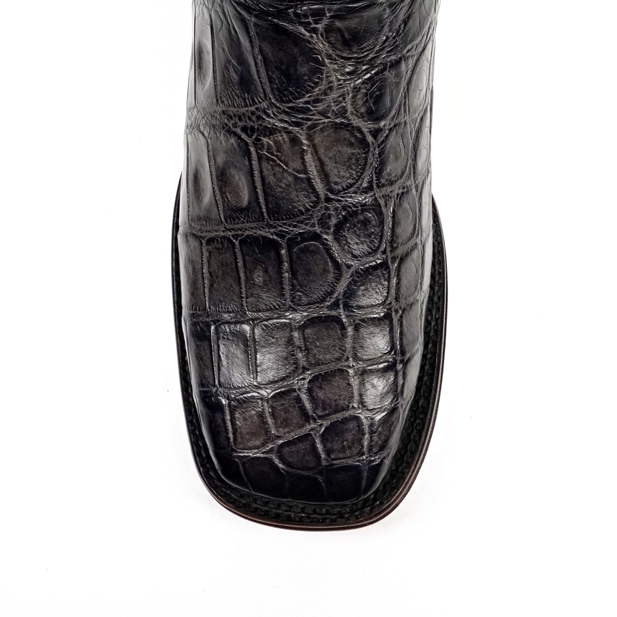 James Platinum Alligator Belly Boots - Dark Gray - Square Toe - Gomez Western Wear