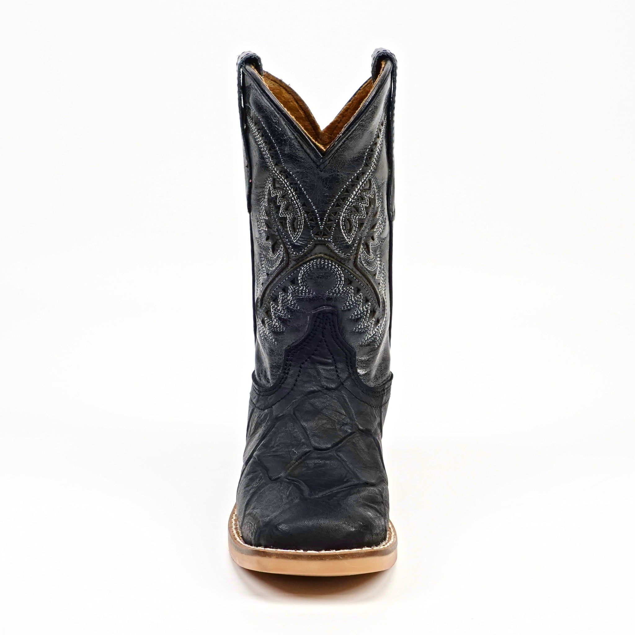 Black Pirarucu Fish - Embossed Leather Kids Boots - Square Toe (K92-1)