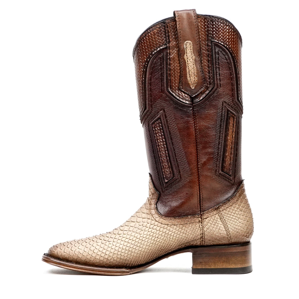 Tanner Platinum Python Boots - Cappuccino - Square Toe