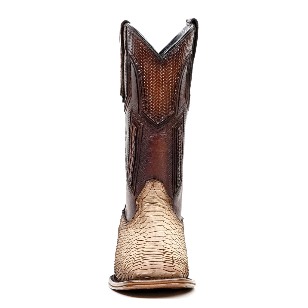 Tanner Platinum Python Boots - Cappuccino - Square Toe