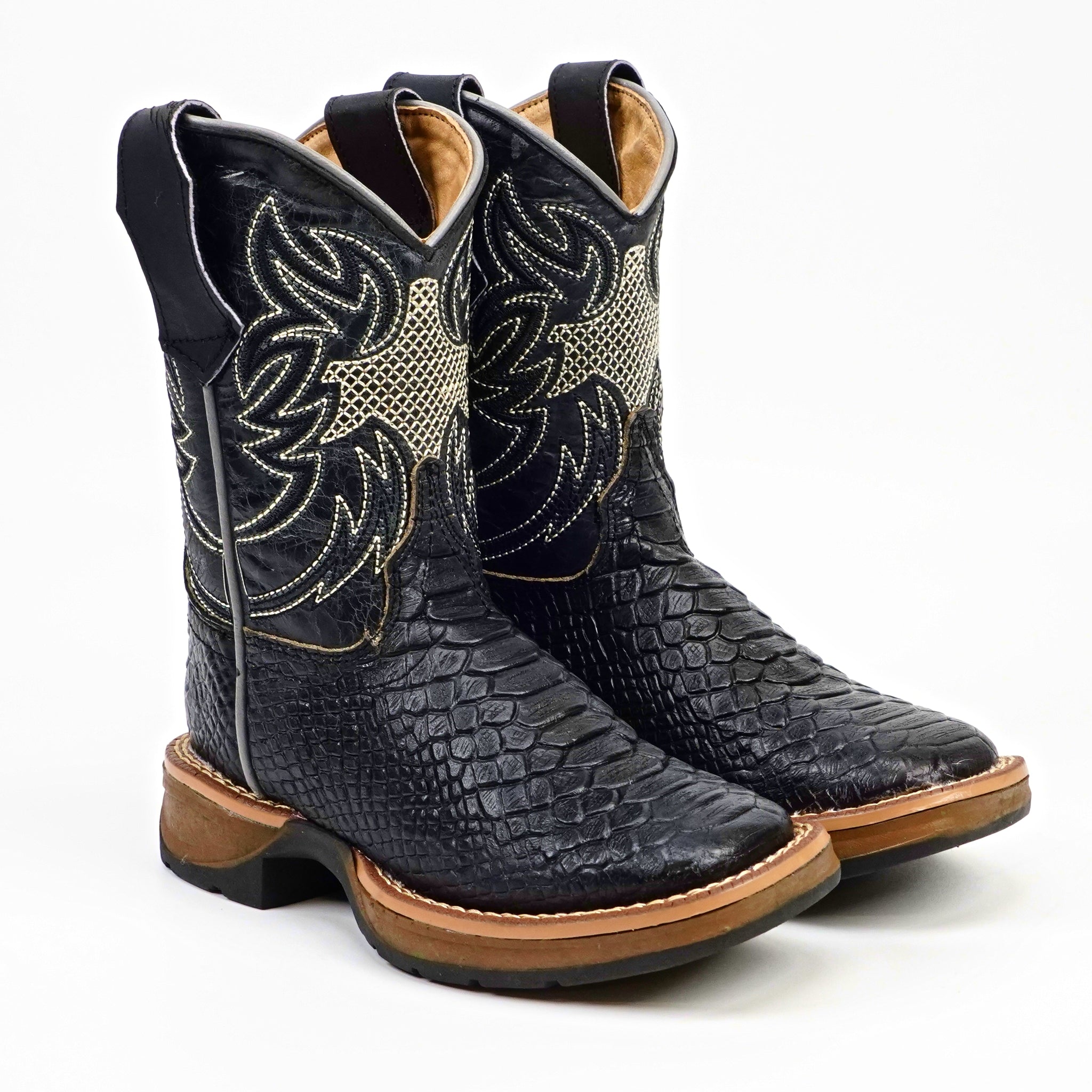 Maurich - Kids Python Boots - Black - Square Toe