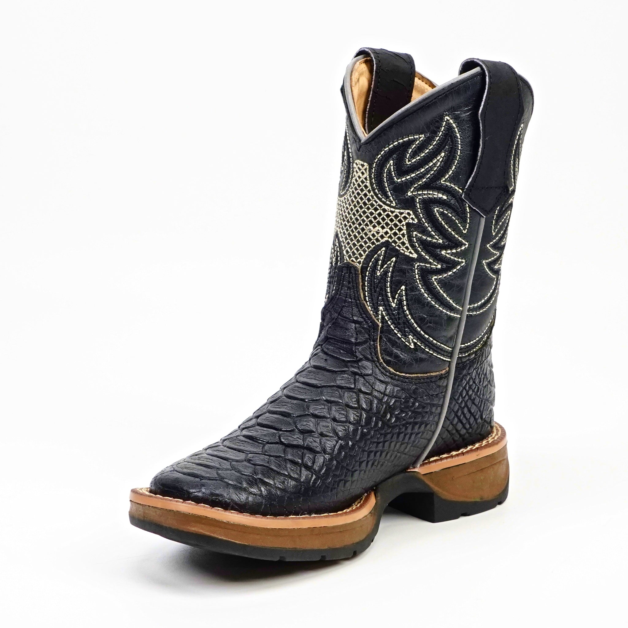 Maurich - Kids Python Boots - Black - Square Toe