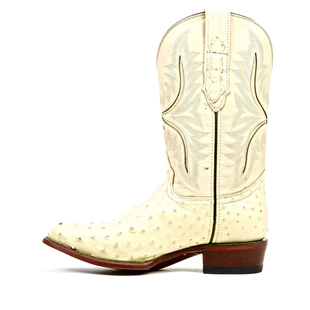 Austin Ostrich Boots - Bone - Round Toe (AV230)