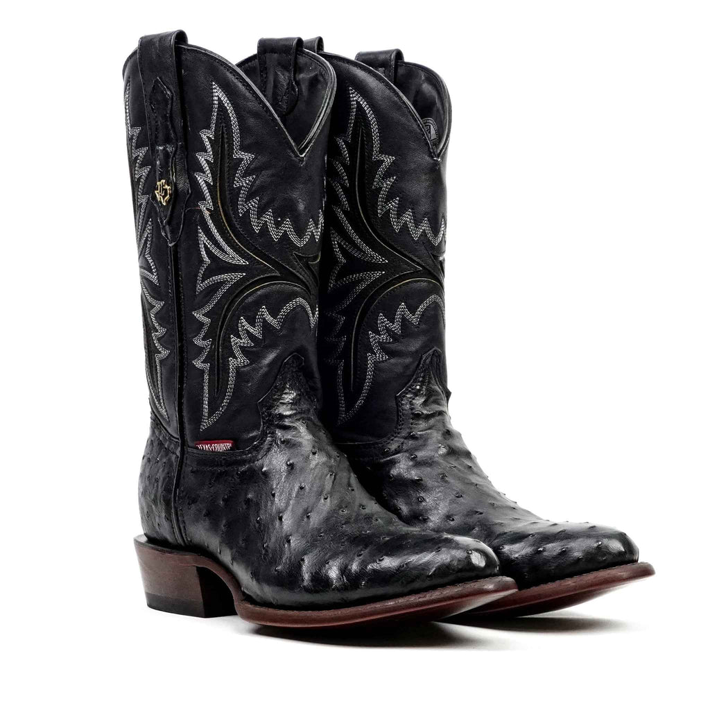 Austin Ostrich Boots - Black - Round Toe (AV230)