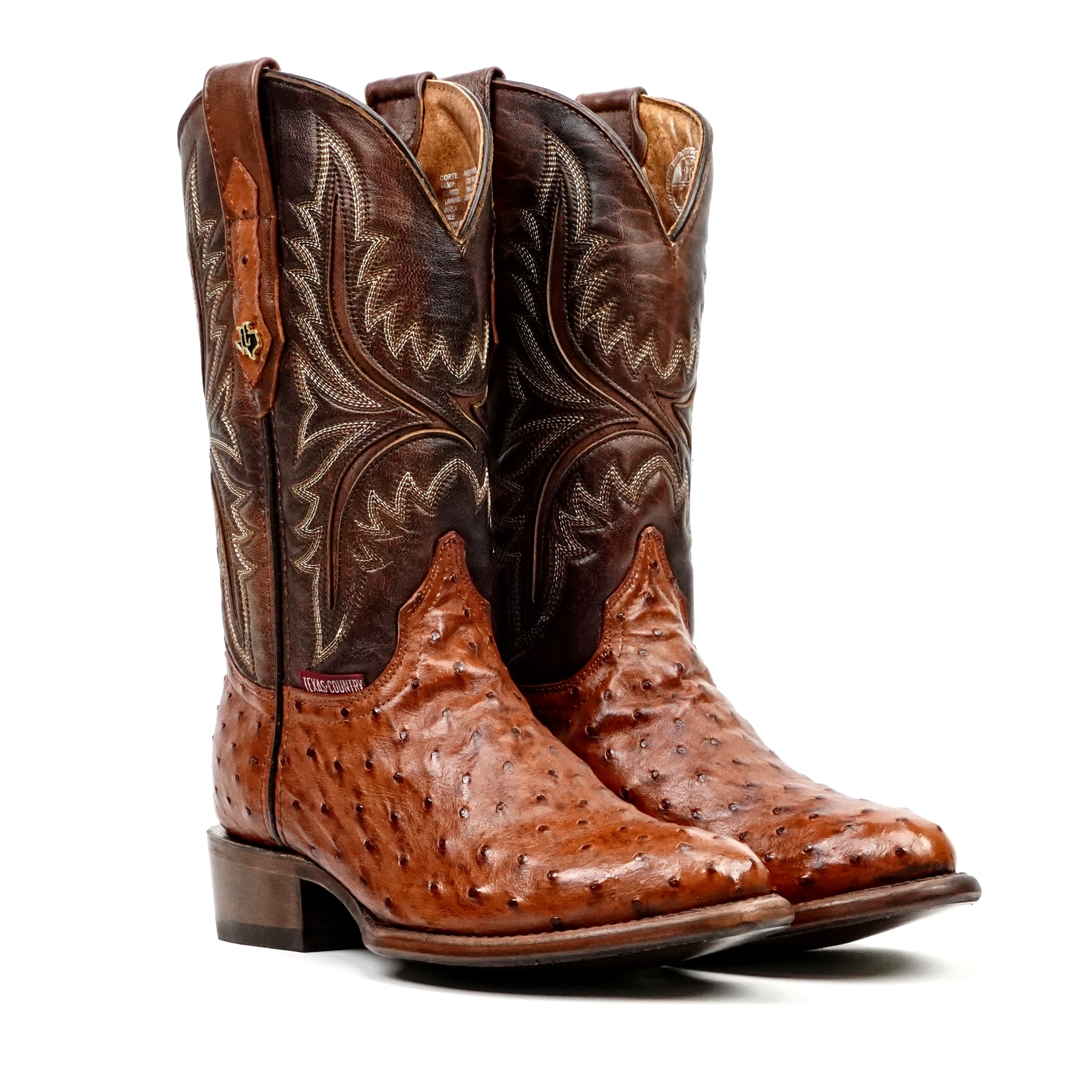 Austin Ostrich Boots - Brandy - Round Toe (AV230)