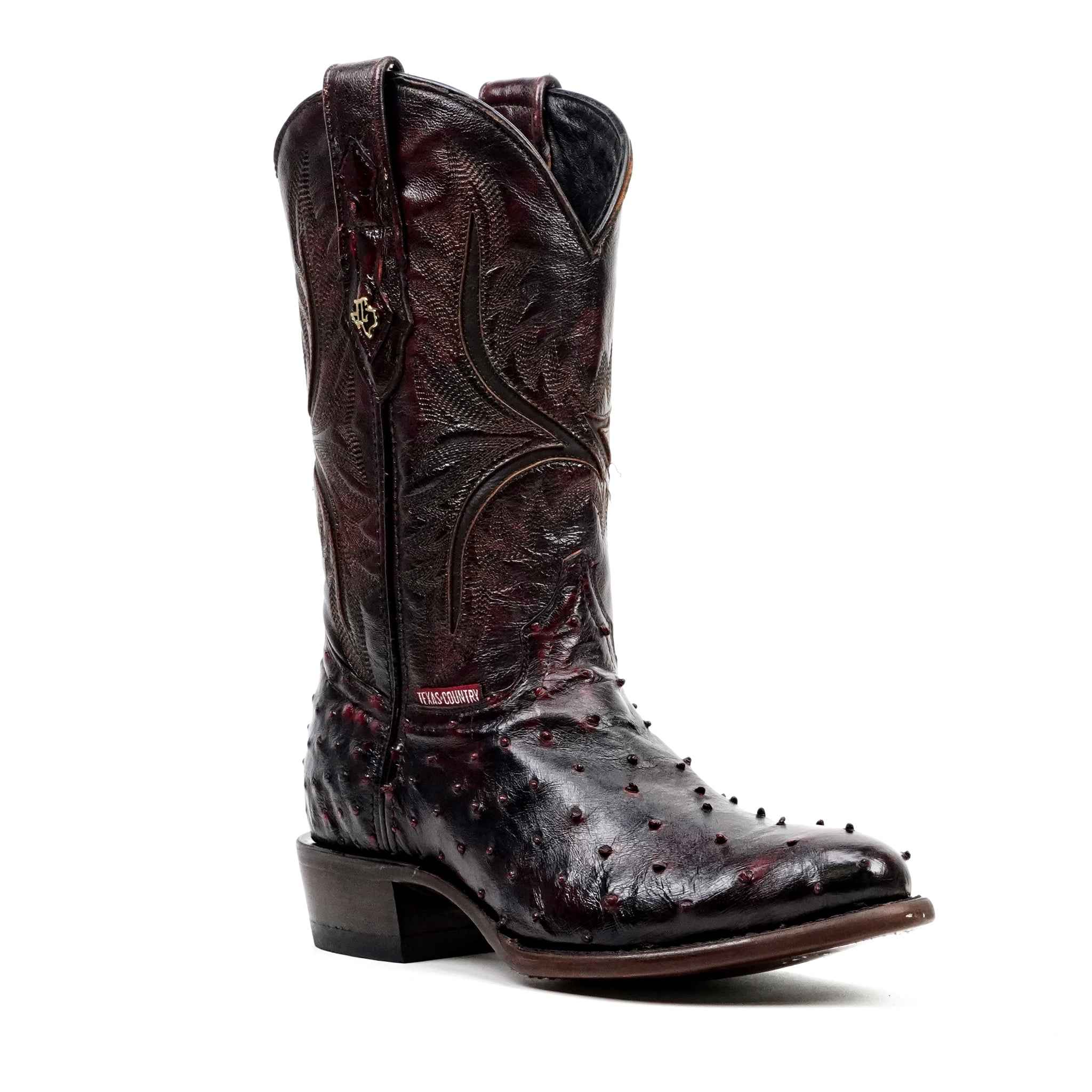 Austin Ostrich Boots - Black Cherry - Round Toe (AV230) - Gomez