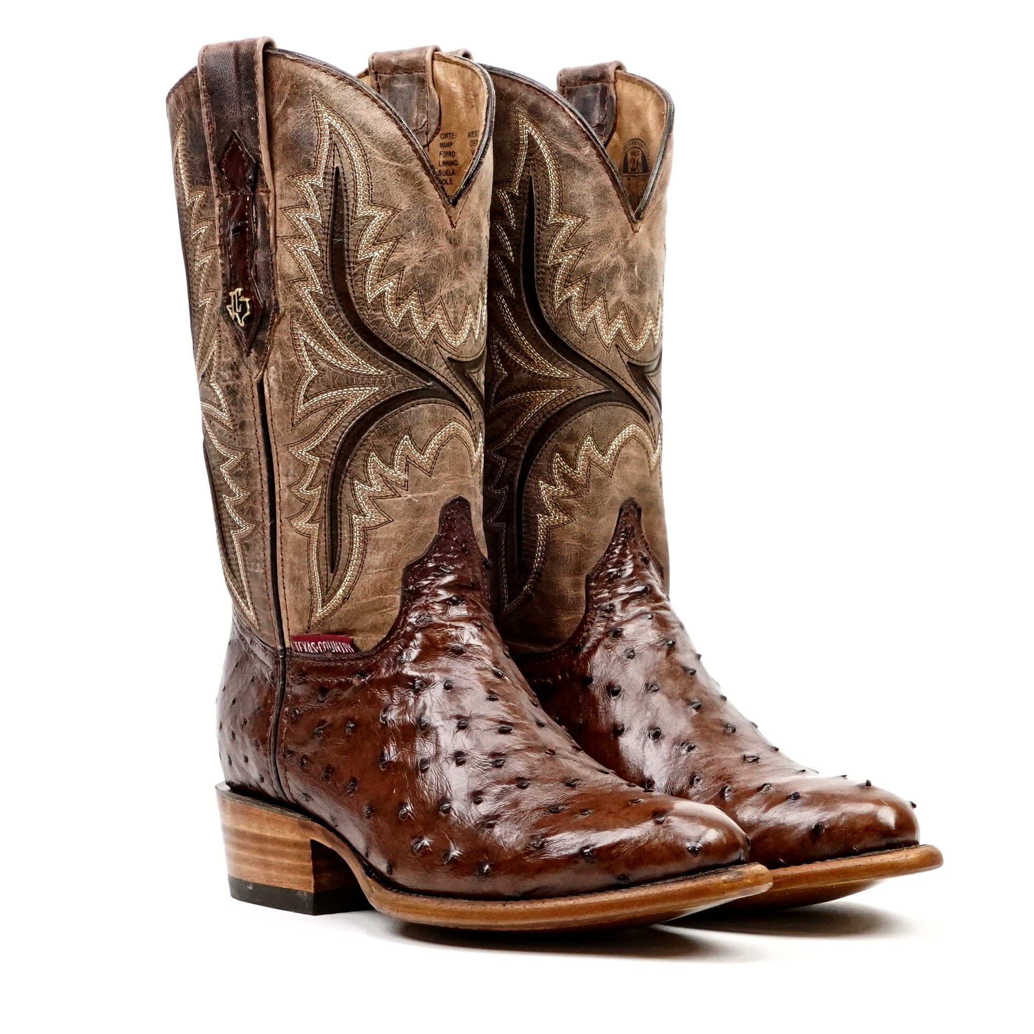 Austin Ostrich Boots - Tobacco - Round Toe (AV230)