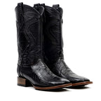 Austin Platinum Ostrich Leg Boots - Black - Square Toe