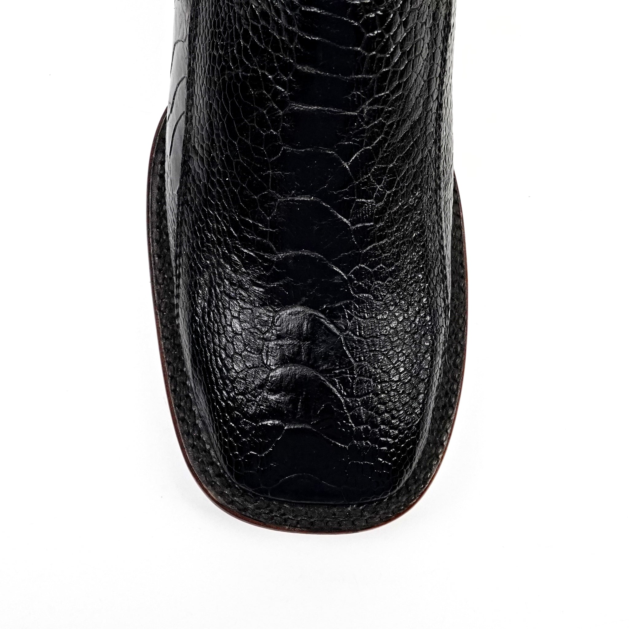 Austin Platinum Ostrich Leg Boots - Black - Square Toe