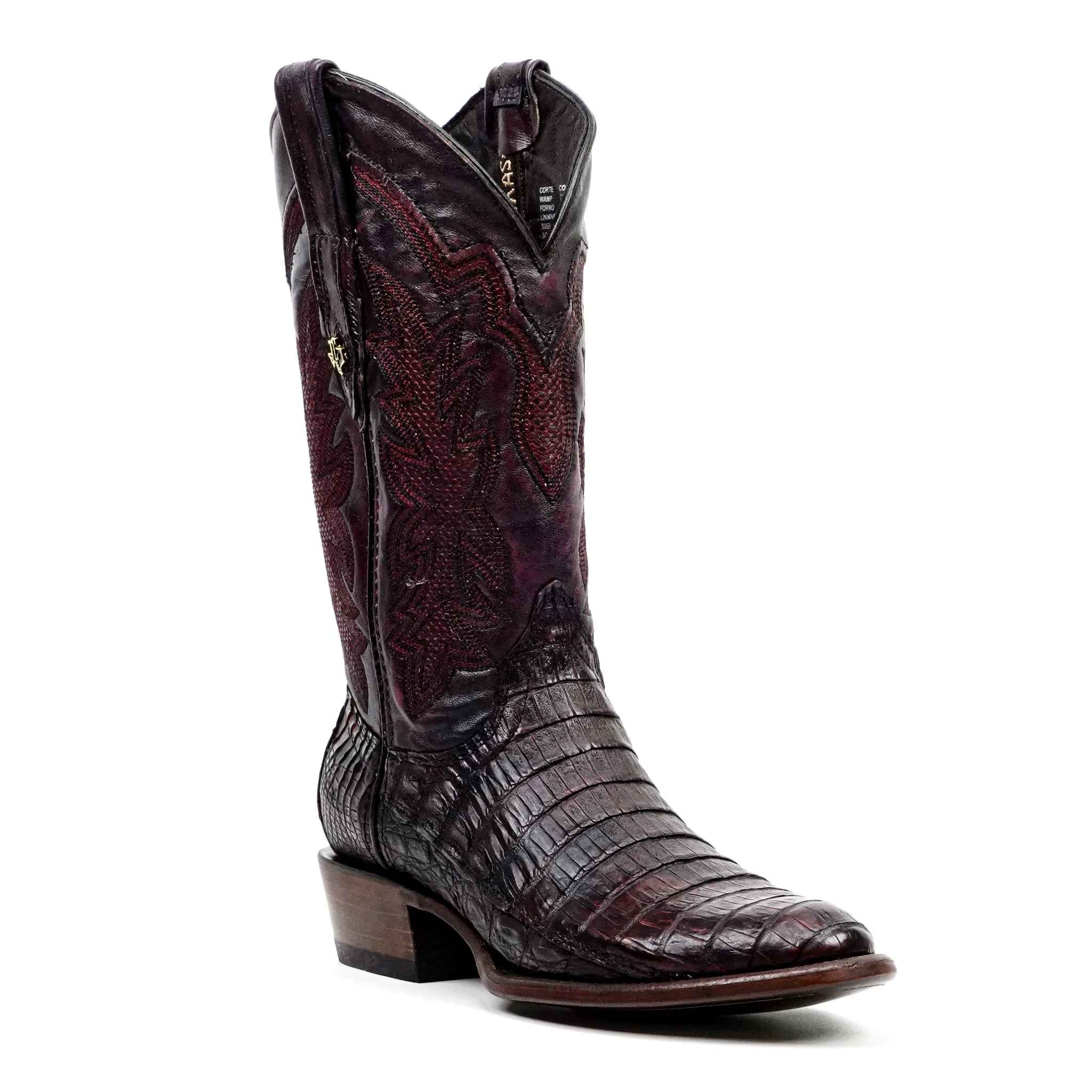 Rhodes Caiman Hornback Boots - Black Cherry - Round Toe (LM220