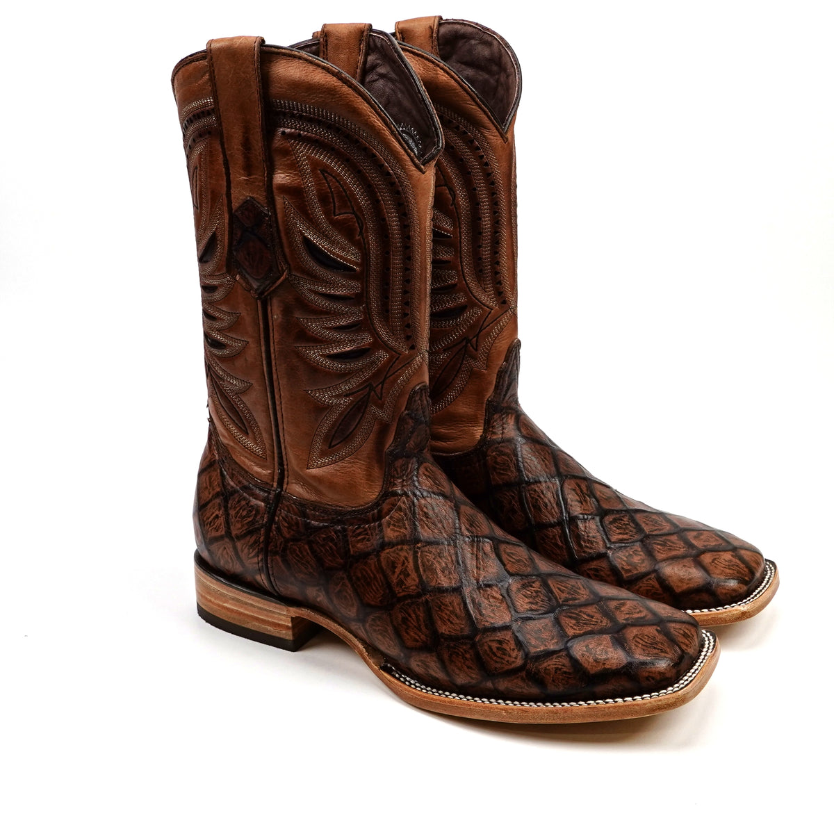 Pirarucu Chocolate - Embossed Leather - Square Toe (E687)