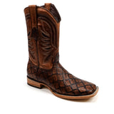 Pirarucu Chocolate - Embossed Leather - Square Toe (E687)