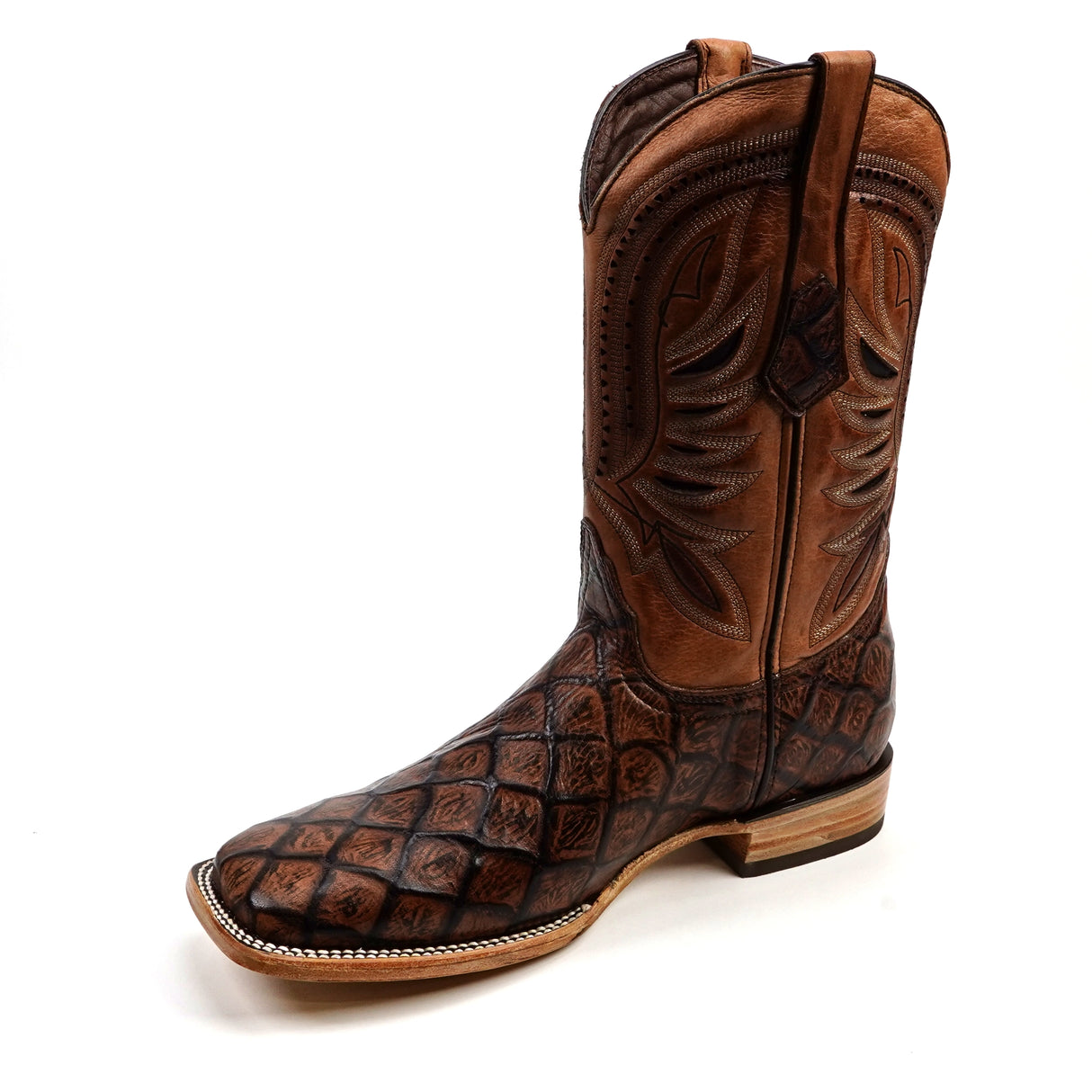 Pirarucu Chocolate - Embossed Leather - Square Toe (E687)