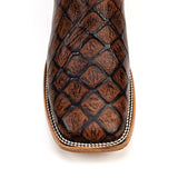 Pirarucu Chocolate - Embossed Leather - Square Toe (E687)