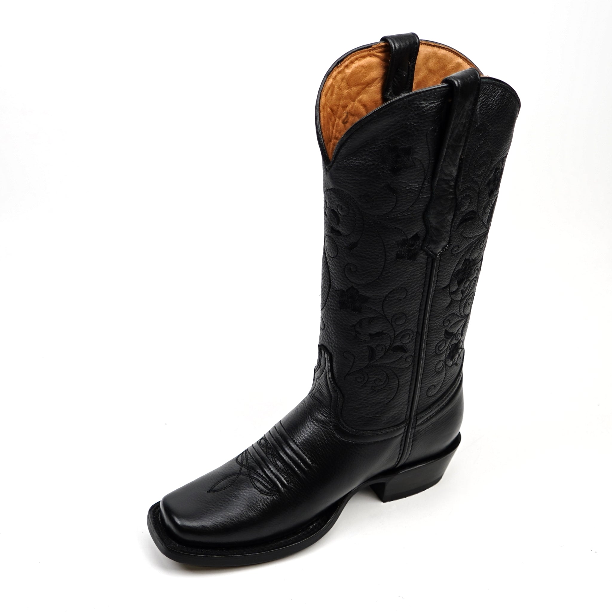 Grizzly Black Cowgirl Boots- Short Shaft - Narrow Square Toe (E862
