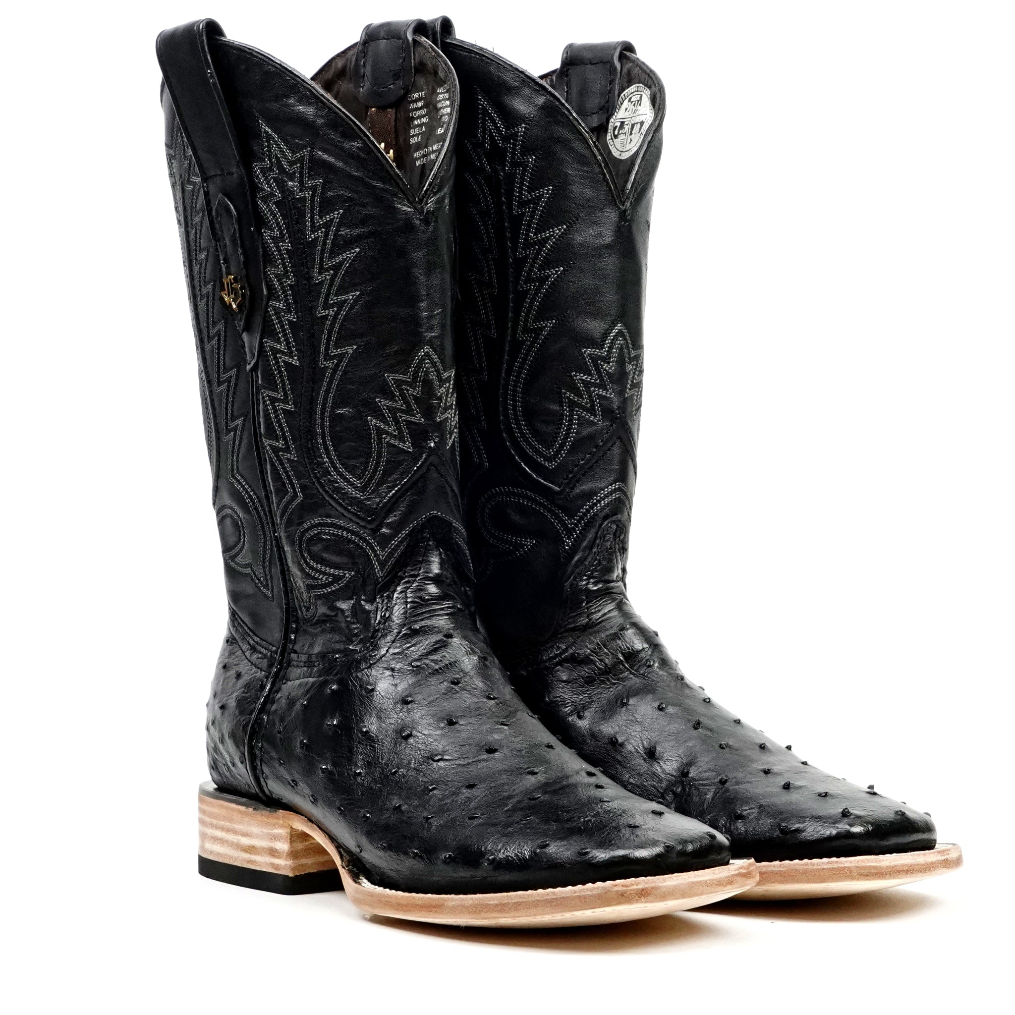 Austin Ostrich Boots - Black - Square Toe (AV20) - Gomez Western Wear