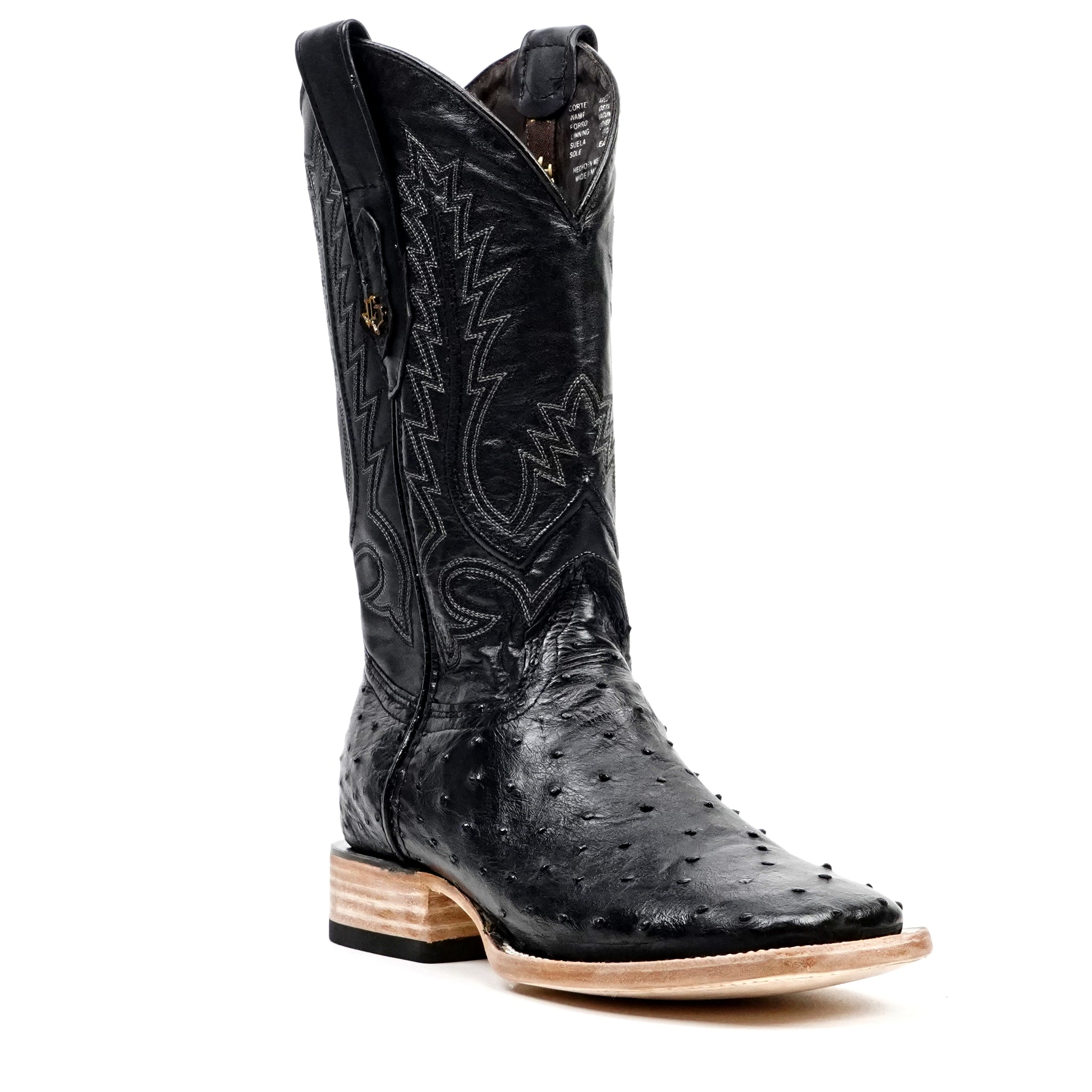 Austin Ostrich Boots - Black - Square Toe (AV20) - Gomez Western Wear