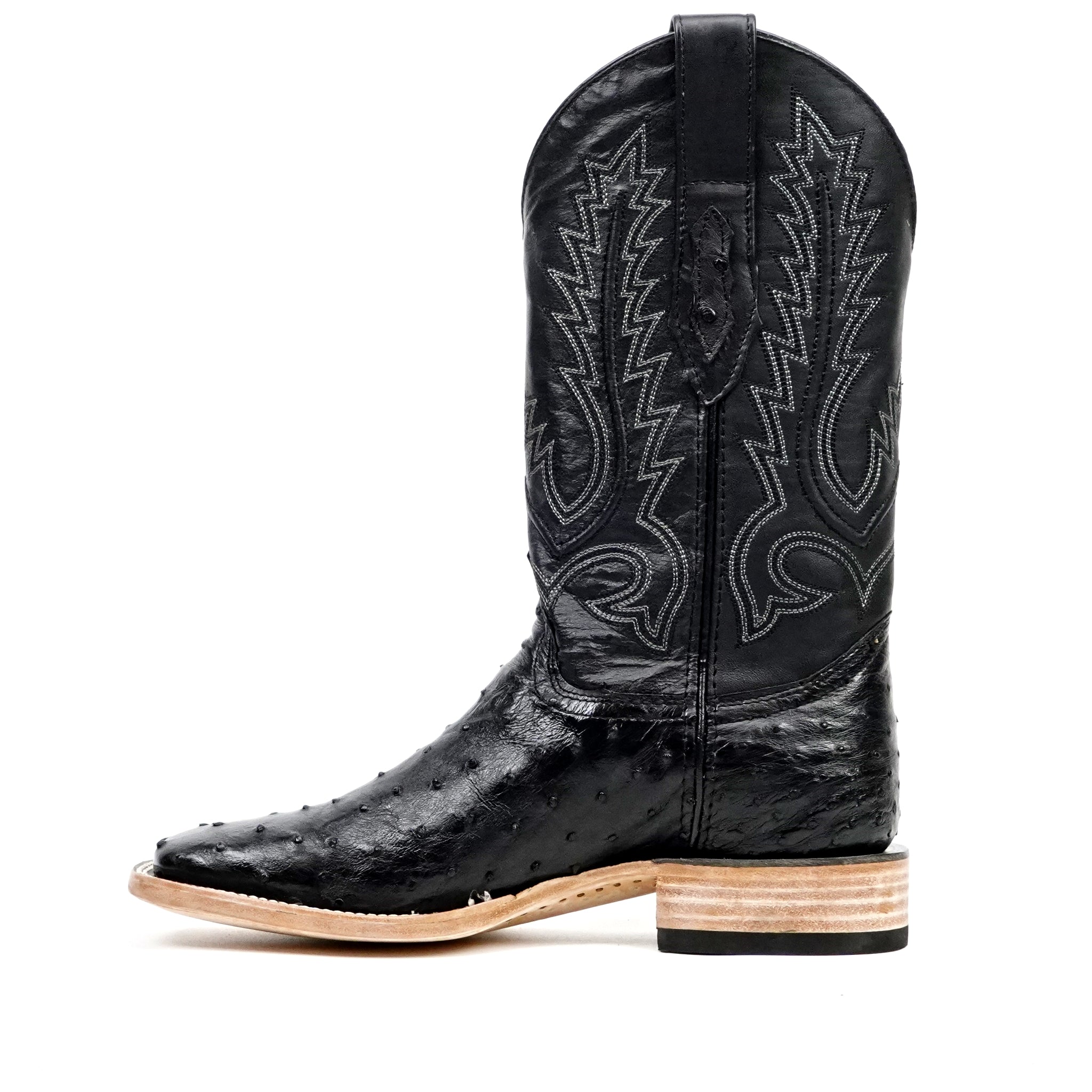 Austin Ostrich Boots - Black - Square Toe (AV20) - Gomez Western Wear