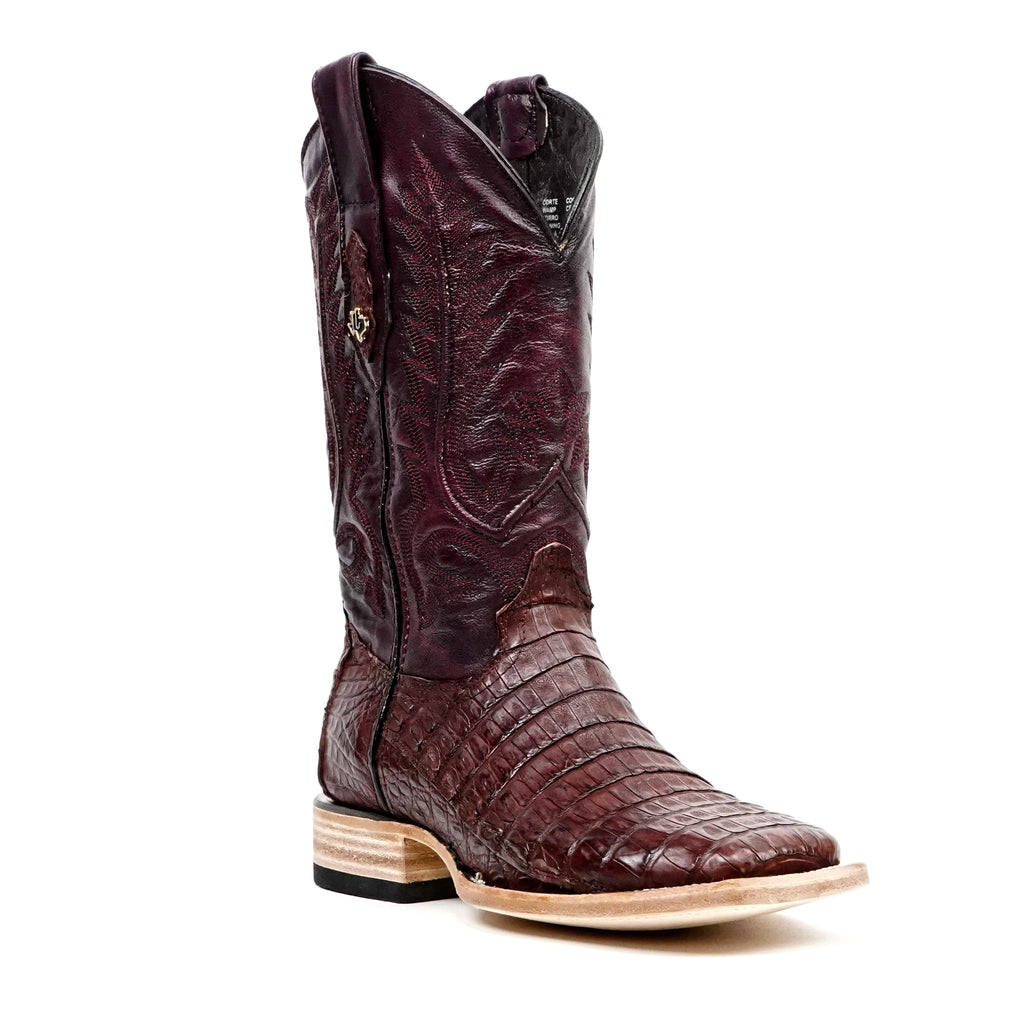 Rhodes Caiman Belly Boots - Wine - Square Toe (LM10) - Gomez Western Wear