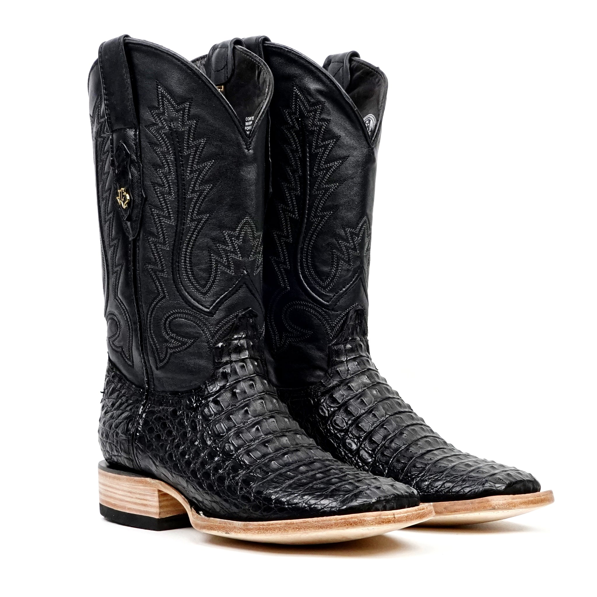 Rhodes Caiman Hornback Boots - Black - Square Toe (LM10)