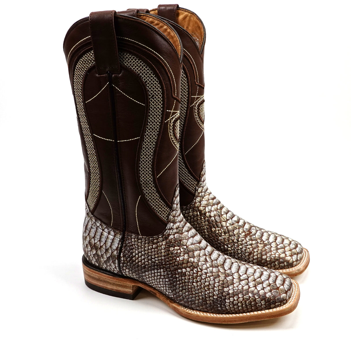 Python Camel - Embossed Leather - Square Toe (E913)