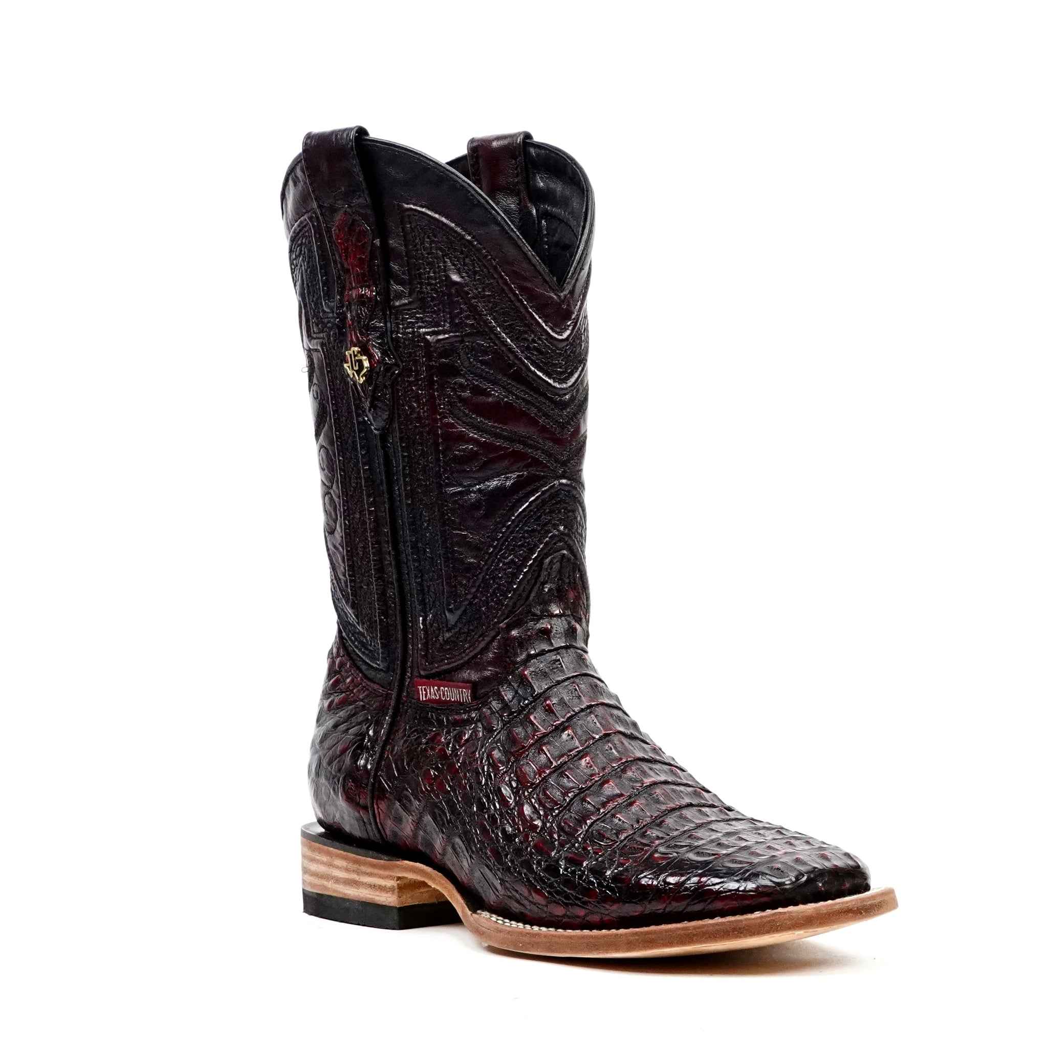 Rhodes Caiman Hornback Boots - Black Cherry - Square Toe (LM10