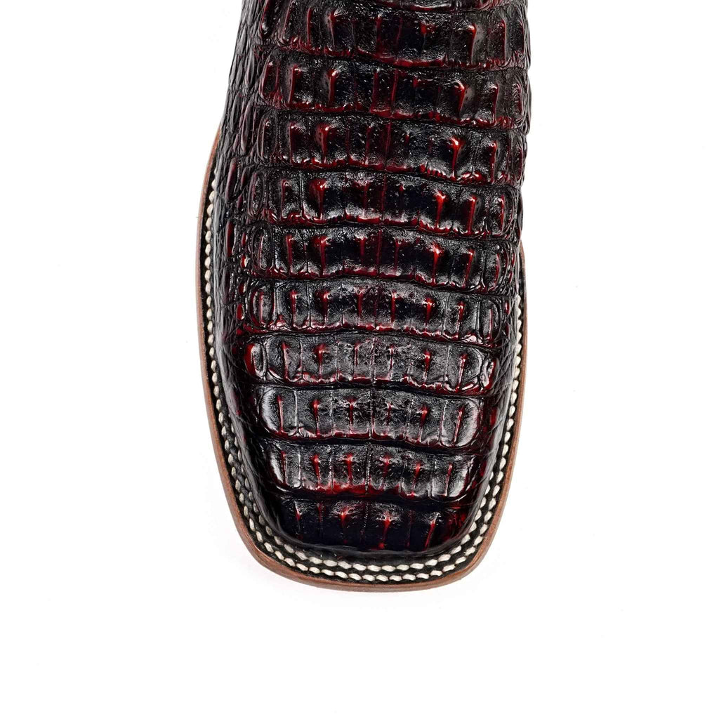 Rhodes Caiman Hornback Boots - Black Cherry - Square Toe (LM10)